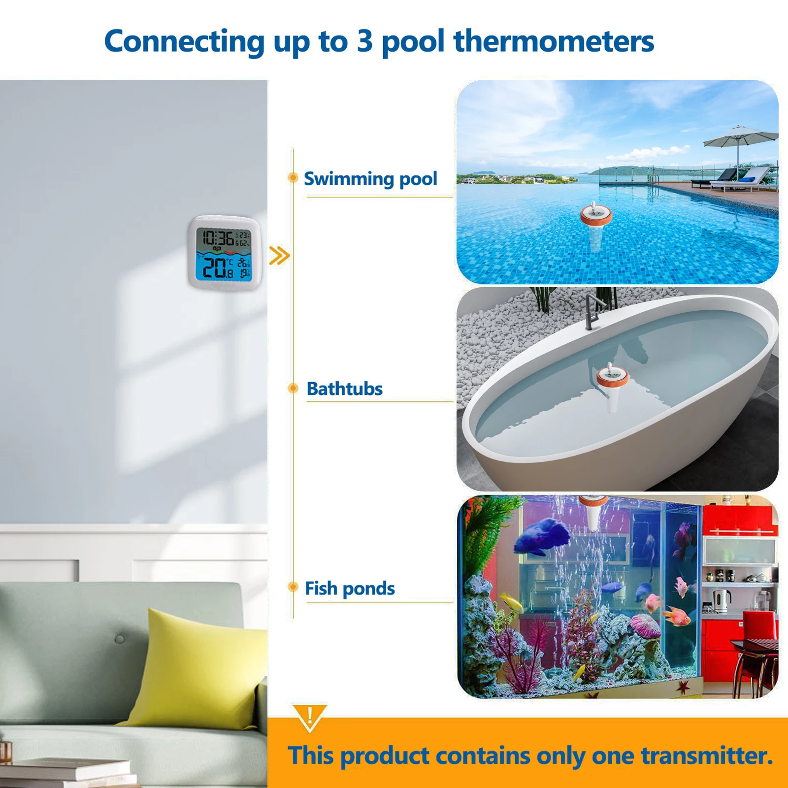 Digital Floating Pool Thermometer Wireless Remote Control Outdoor Indoor Thermometer for Swimming Pool Bath Water Spas Aquariums