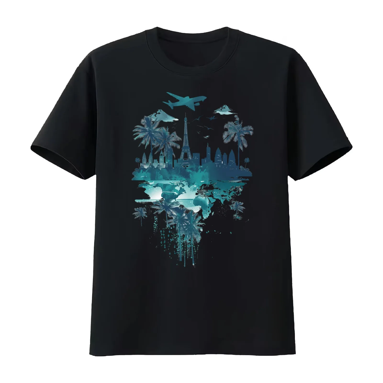 Teal Travel Design 4 of 5 T-Shirt Summer Casual Cotton Tee Oversized Streetwear Tops Vintage Graphic Print Unisex Men Women