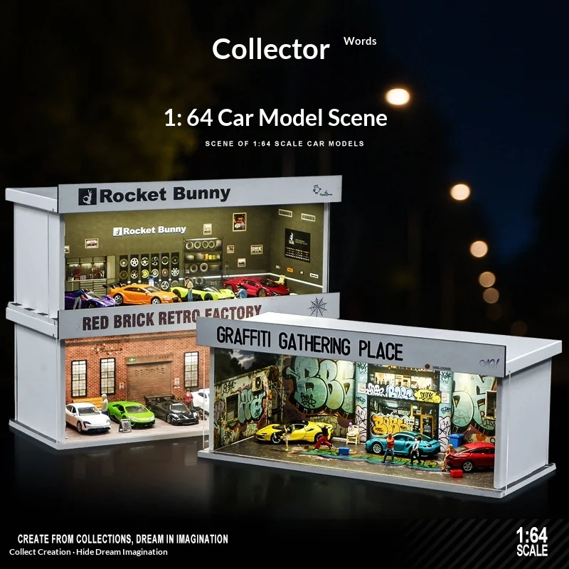1 64 Scale Car Model Display Box With Led Light Easy Assembly Garage Scene Desktop Storage Ornament For Collectors