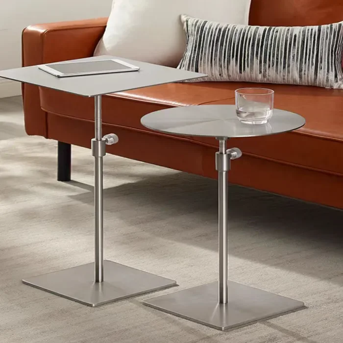 Stainless steel lifting side table small round  high foot small  coffee mobile sofa table simple metal corner