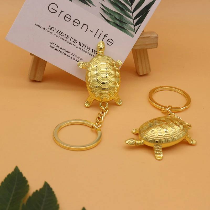 1pcs Money Turtle Keychain Lucky Alloy Keyring Wealth Attracting Golden Tortoise Key Chain Decorative Metal Key Pendant