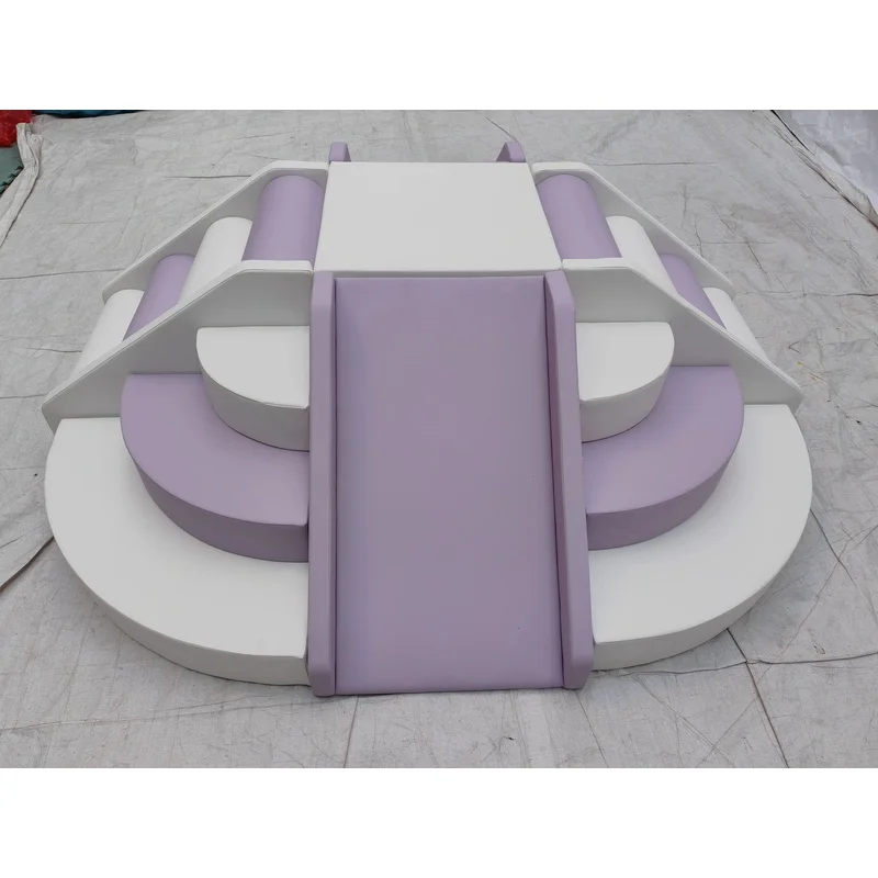 Purple Mix White Soft Play Climbing Slide Set PU Foam Toddler Soft Play Obstacle Pyramid Climber Equipment for Kids Party Rental