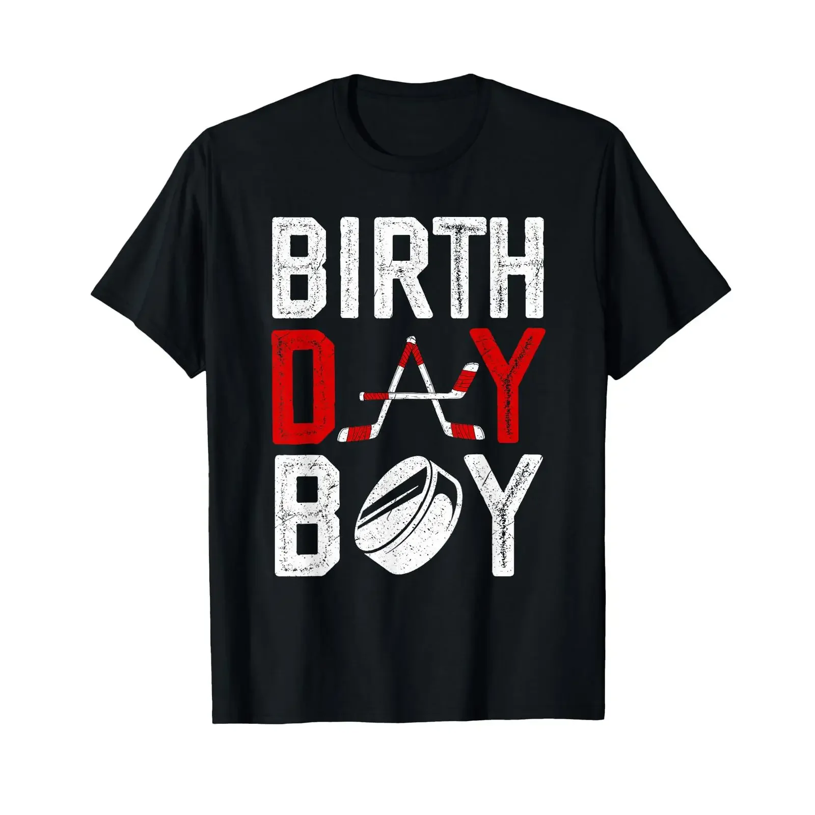 Jungen-Geburtstagsparty-Dekorationen, Hockey-Wintersport-Fans-T-Shirt, Vintage-Look, gewaschenes, dehnbares Oberteil für den Alltag, stilvoll