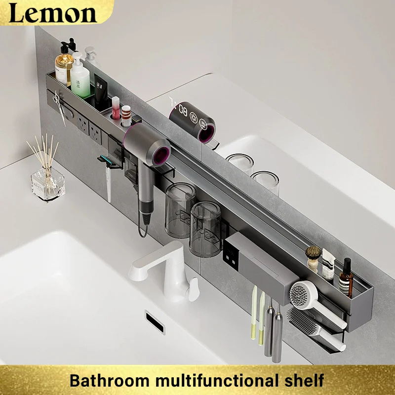 

Bathroom wall mounted multifunctional storage rack room cosmetics storage cabinet with socket home furniture