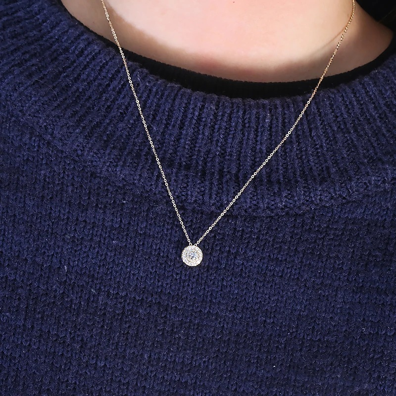 DEF Color VS 0.1Carat 3.0mm okrągły HPHT Lab wisiorek diamentowy naszyjnik naprawdę twarde 14K 18K żółte złoto dla kobiet — zdjęcie 6