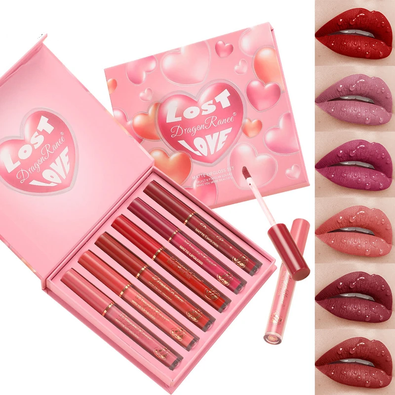 Juego de brillo de labios de 6 uds, esmalte de labios mate de terciopelo, lápiz labial resistente al agua y al sudor, lápiz labial mate antiadherente, juego de regalo navideño