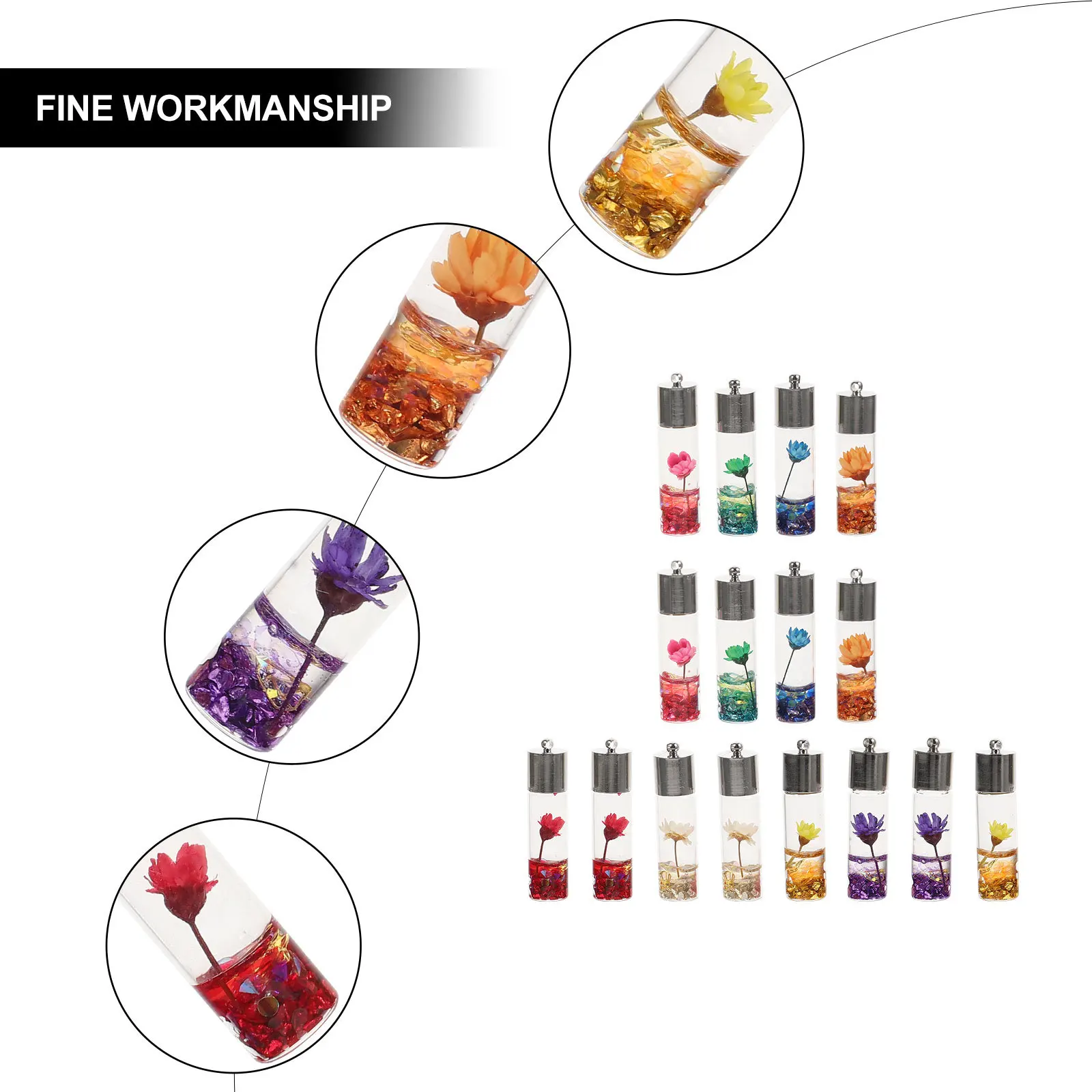 

16Pcs Resin Wishing Bottle Pendants DIY Charms for Jewelry Making Crafts Glass Alloy Dried Flower Pendant Decor Accessory