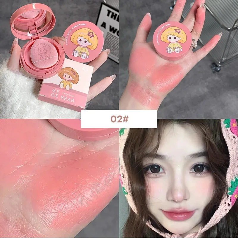 

Air Cushion Blush Waterproof Lasting Natural Blush Cream Cheek Tint Blush With Puff Peach Pink Rouge Girl Blush Makeup