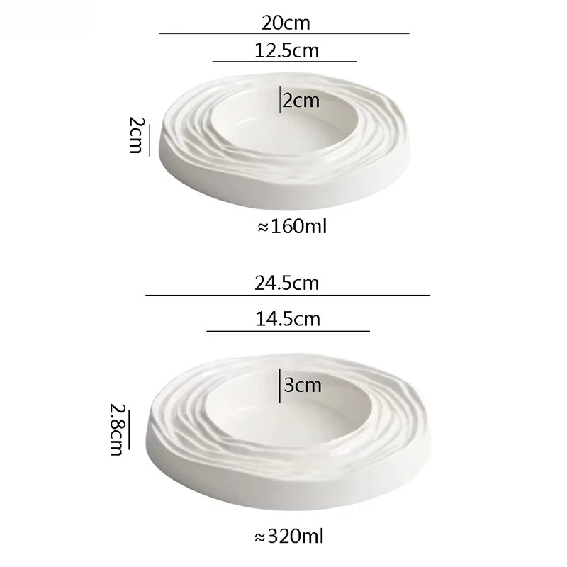 Creative Pure White Ceramic Water Wave Pattern Thick Soup Plate Dessert Plate Sushi Dish Restaurant Molecular Cuisine Specialty