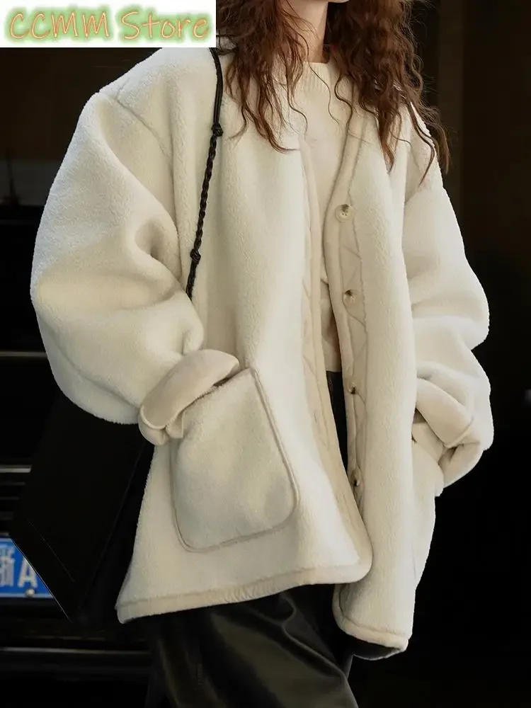 Blue Both Side Wear Big Size Warm Cotton-padded Jacket New V-neck Long Sleeve Women Coat Fashion Autumn Winter