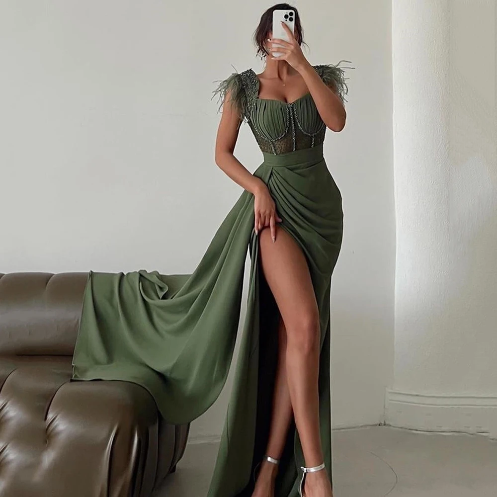 

Yipeisha Fashion Exquisite Jersey Halter Party Dress Floor Length with Sequined Sexy high-Slit Sheath Formal Evening Dresses