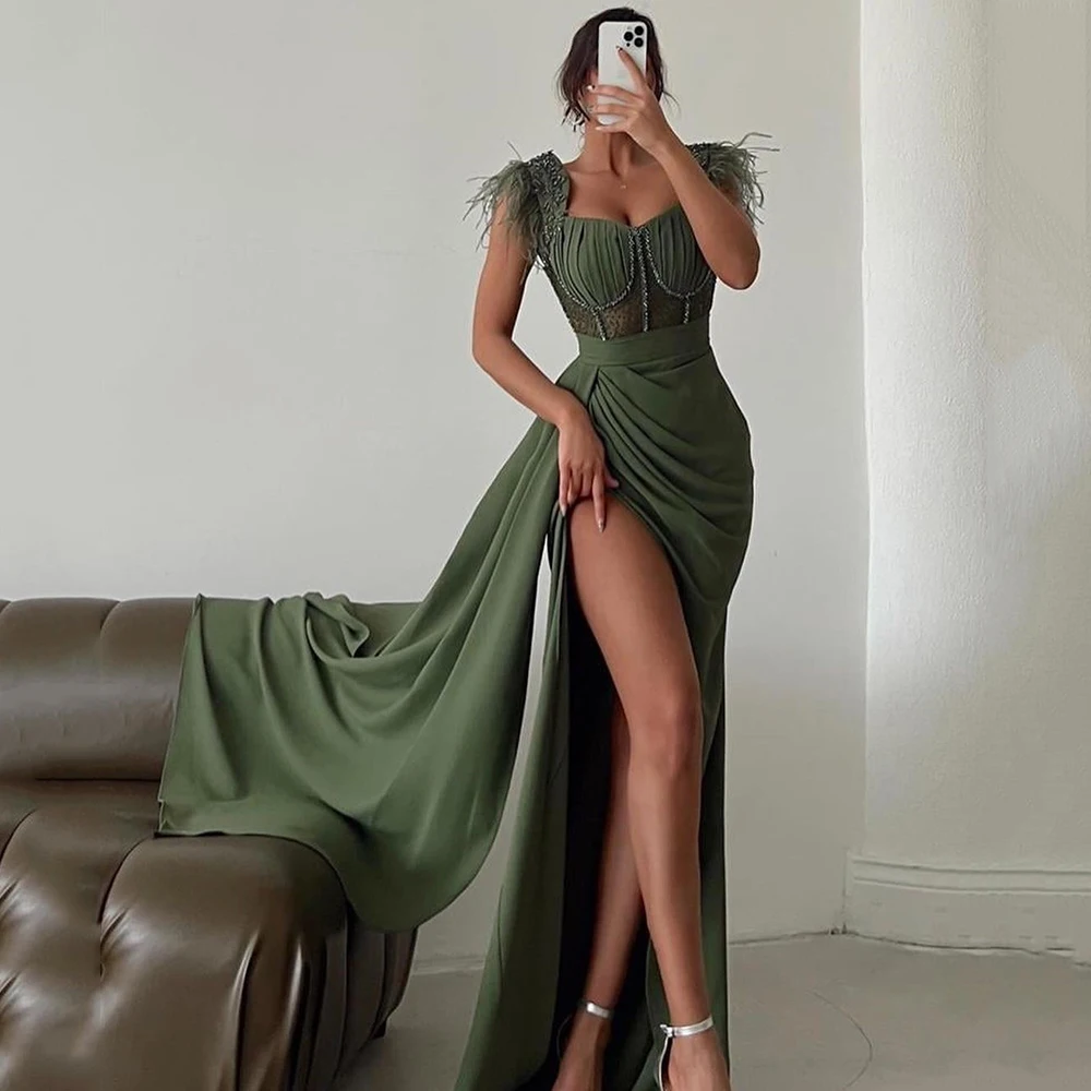 

Customized Fashion Exquisite Jersey Halter Party Dress Floor Length with Sequined Sexy high-Slit Sheath Formal Evening Dresses