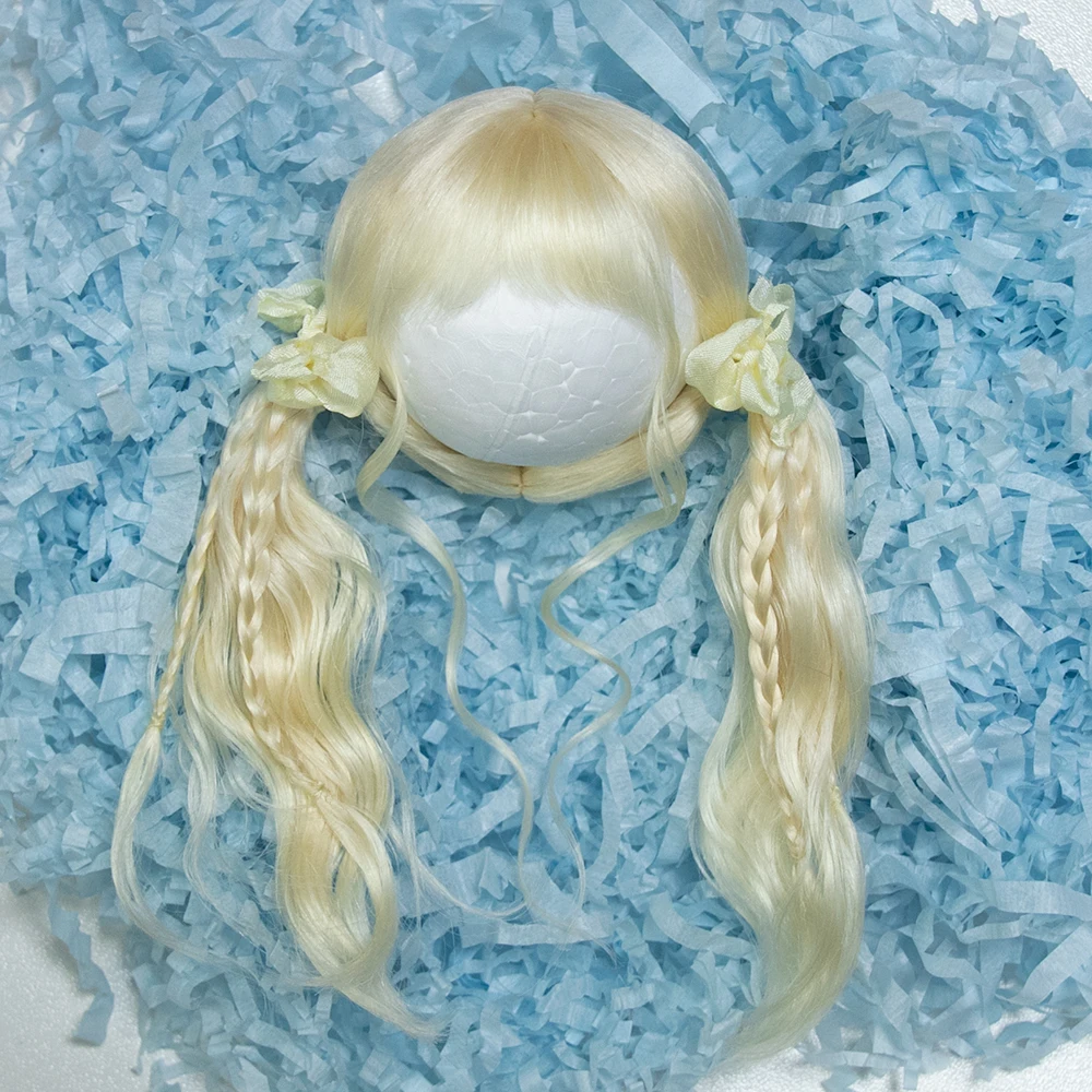 

30 см парик BJD, мягкая мохеровая челка, двойные хвостики, бант, вьющиеся длинные волосы для 1/6 BJD SD DD, волосы куклы 6-7 дюймов, аксессуары для кукол