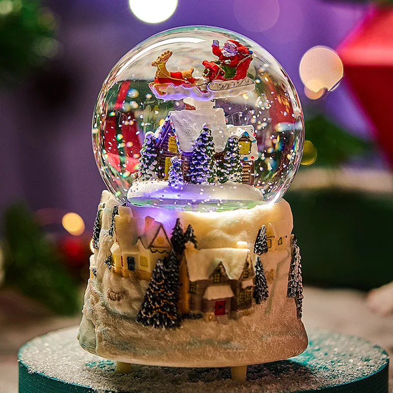 Snow Mountain Tree Elderly Music Box Automatic Rotating Snowfall Glowing Ornament Home Decoration Christmas Gift