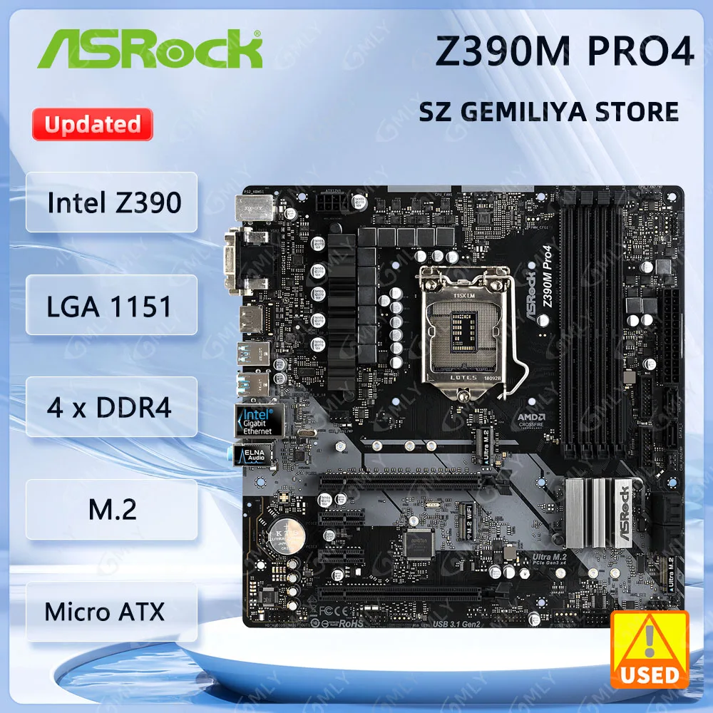 

Материнская плата ASRock Z390M Pro4 DDR4 LGA 1200 Intel Z390 PCIe 3.0 M.2 128 ГБ с поддержкой i9-10900 i5-10500 i9-10900 i5-10600 i5-10400