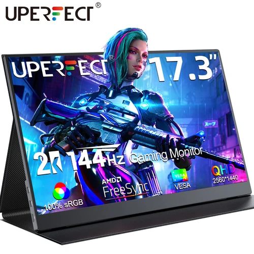 UPERFECT UPlays J9 17.3인치 144Hz 휴대용 게임 모니터 FreeSync 2K IPS 컴퓨터 디스플레이 HDMI Type C 노트북 PC MAC 전화용 