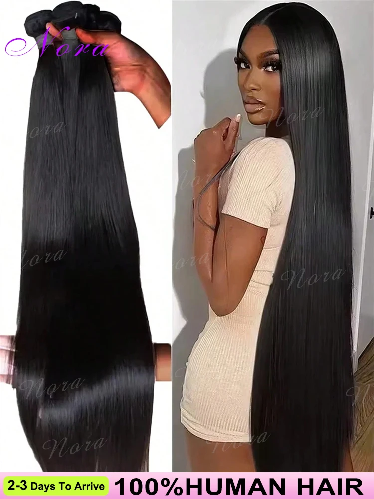 Extensions de cheveux humains lisses 16A, brésiliens vierges non traités, 30 pouces, double mèche, pour tissage