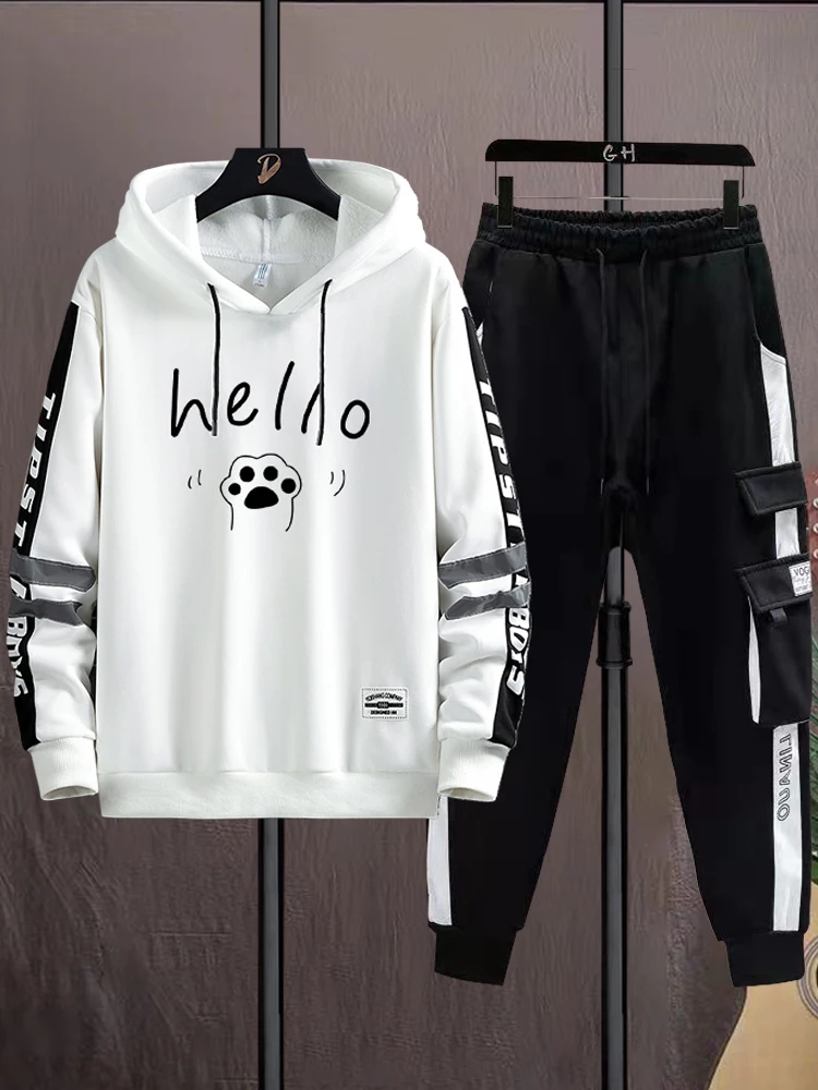 

Men's Hoodie Sweatshirt Set Casual Sporty Teenager Handsome Long Pants One Whole Set Spring Autumn New Style Two Pieces