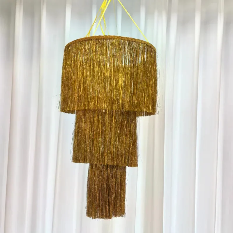 Gold Silver Iridescent 3-layer Fringed Lampshade Hanging Decorations for New Year Wedding Birthday Festival Party Hotel Supplies