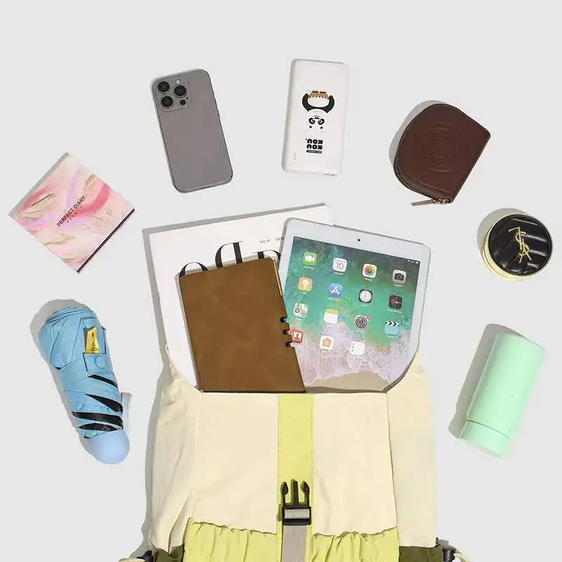 Block Flip Cover Backpack Waterproof Nylon Drawstring Design Buckle Adjustment Multiple Pockets for Daily Commute Travel Outdoor