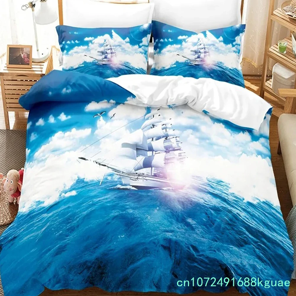 3D Summer Sailing With Waves Bedding Sets Duvet Cover Set With Pillowcase Twin Full Queen King Bedclothes Bed Linen