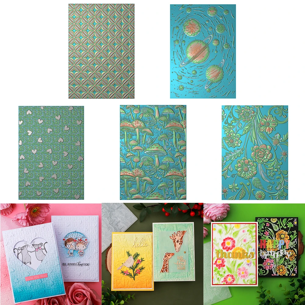 3D-Prägeordner, Blumenplanet, Mini-Liebesherz, Pilz, Blume, gemischte Muster, Schablone für DIY-Valentinstag-Papierkarten