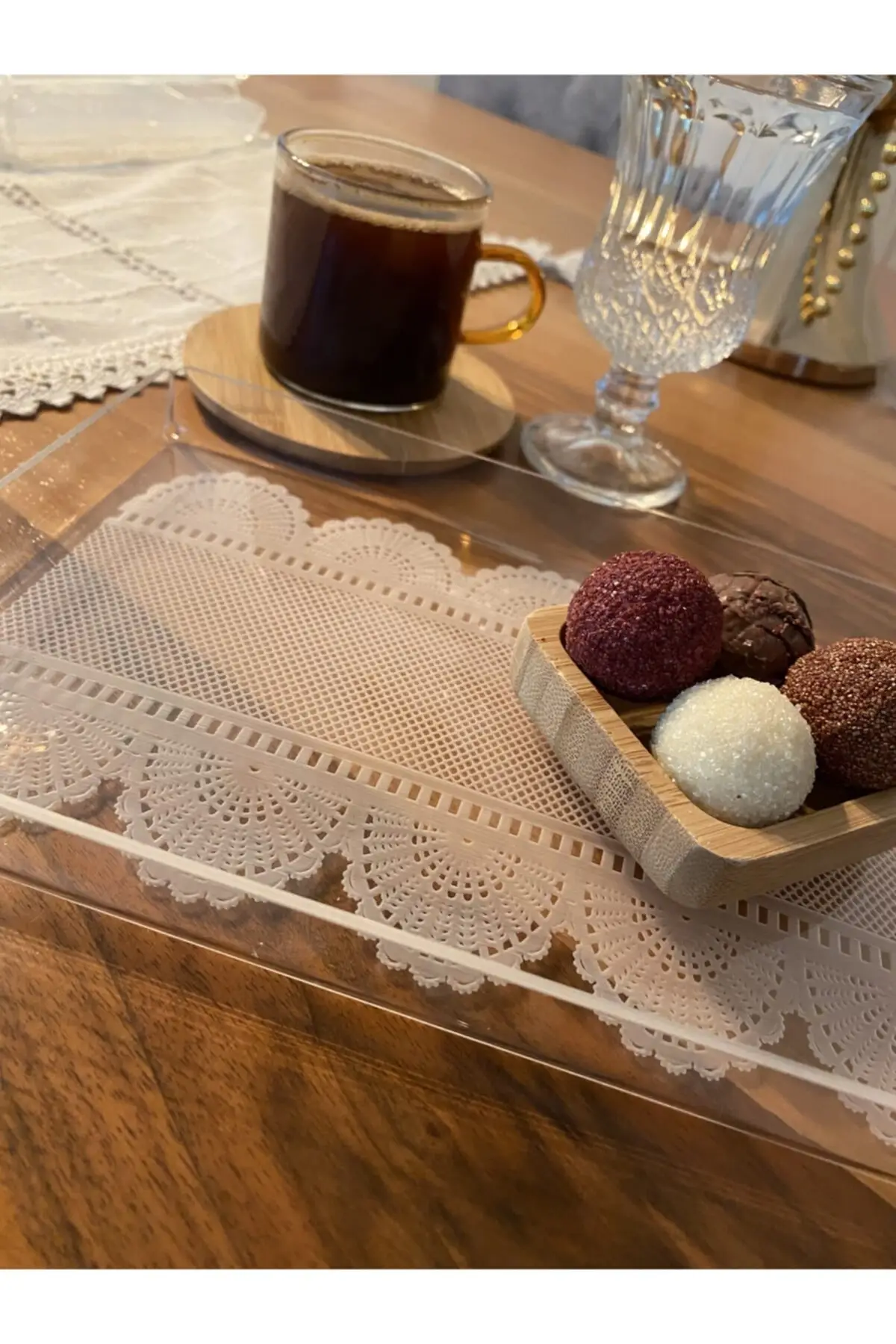 

Lace pattern single coffee serving tray 14x22 Cm luxury 2022 tray Tea tray Tea tray