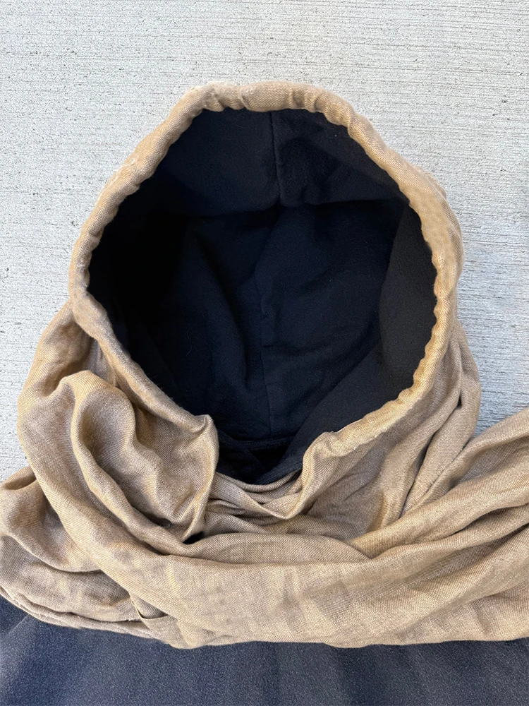 New vintage headscarf splicing design in autumn and winter of 2025 hooded pullover personality trend Harajuku retro ins style