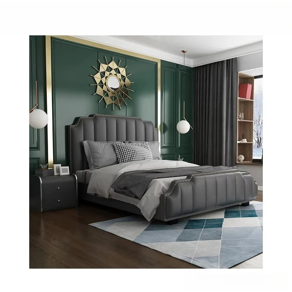 Neuankömmling King Size Leder bett Holz betten Samt gepolstert سرير ناعم Doppel Schlafzimmer Sets