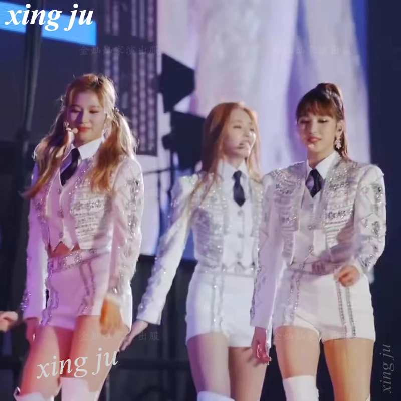 

Ladies Group White Blazers Coat Slim Shorts Kpop Outfit Sexy Dancer Costume Women Singer Jazz Clothing Dj Stage Performance Wear