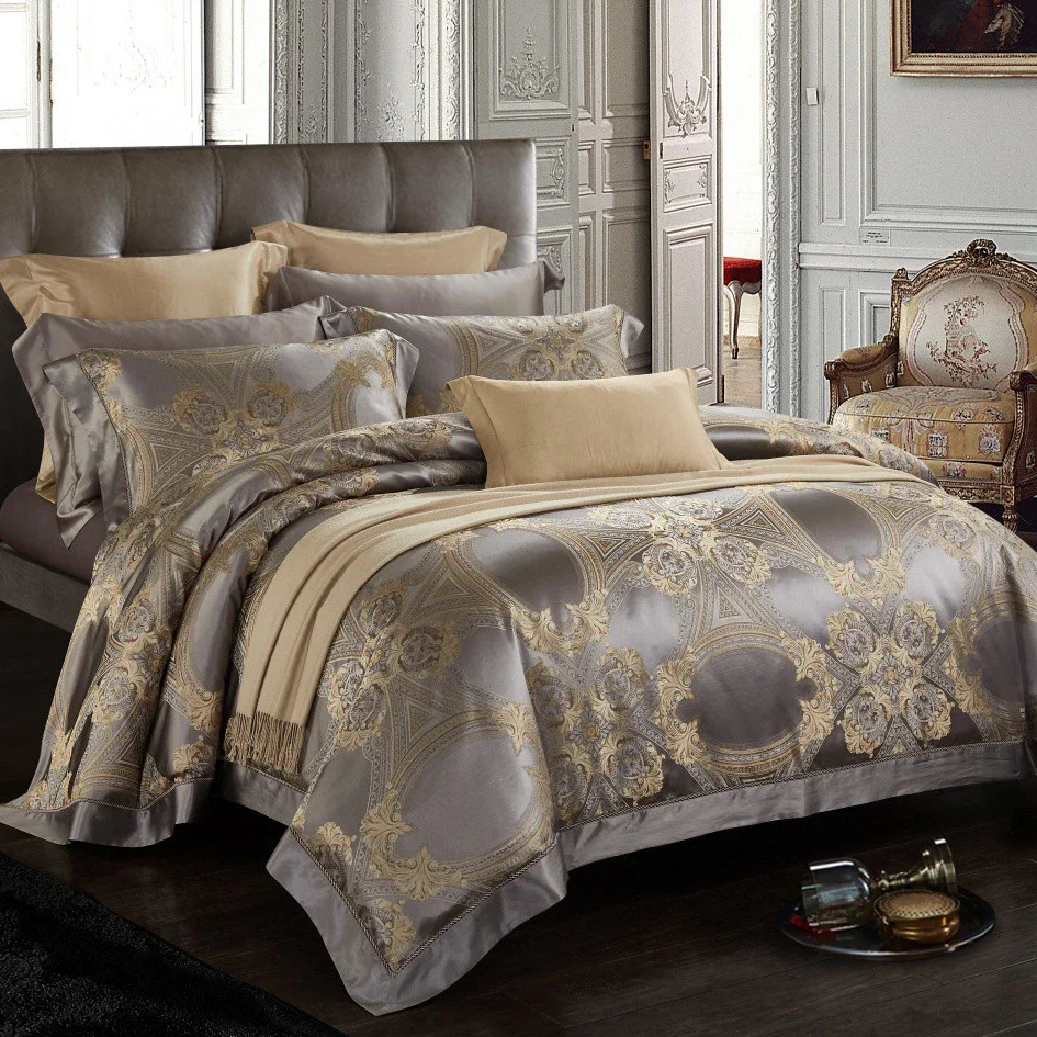 

Top luxury royal grey yarn-dyed silk 100% mulberry silk duvet cover four-piece bedding