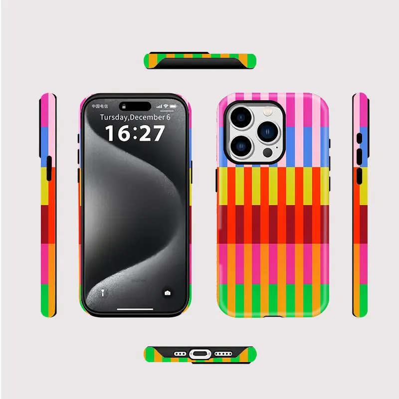 Colourful Stripes Case For IPHONE 17 16 Pro Max 15 14 13 PRO Plus popped Acrylic TPU Two in one Magnetic Phone Cases Back Cover