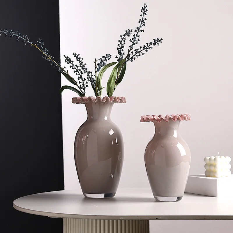 PYH medieval curled flower glass vase high-end ornament high-value flower arrangement decorative dining ornament