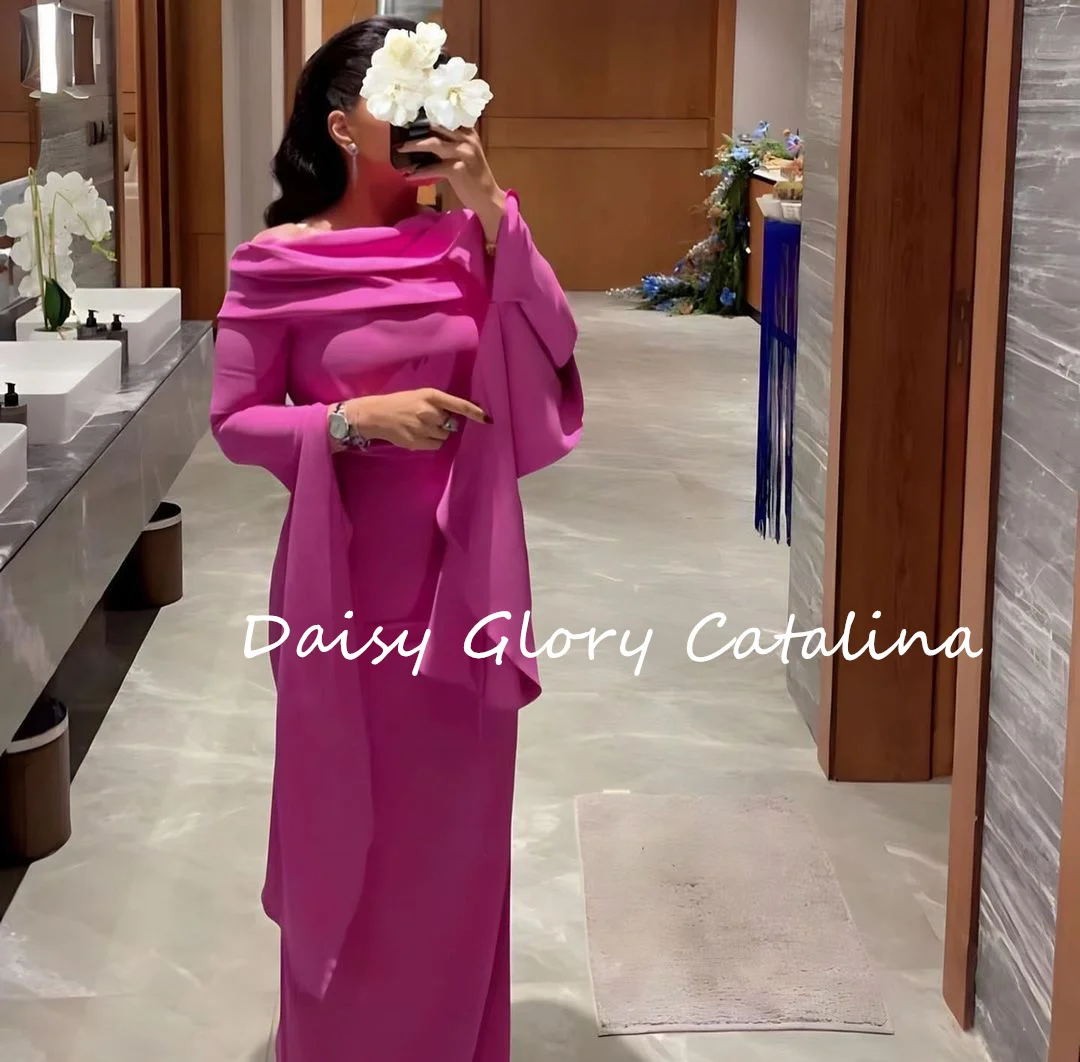 O Neck Off Shoulder Prom Dresses Pink Luxury Long Sleeves Evening Dress Gala Saudi Arabia Formal Women\'s Wedding Party Gown 2024