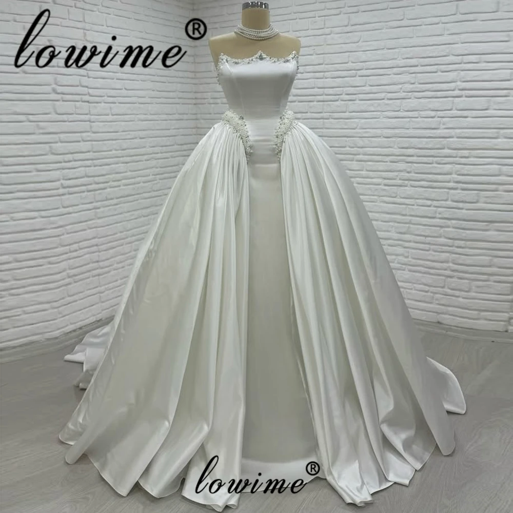 

Простое свадебное платье цвета слоновой кости без бретелек, атласное свадебное платье без рукавов для помолвки, вечернее платье с жемчугом и кристаллами по индивидуальному заказу 2026