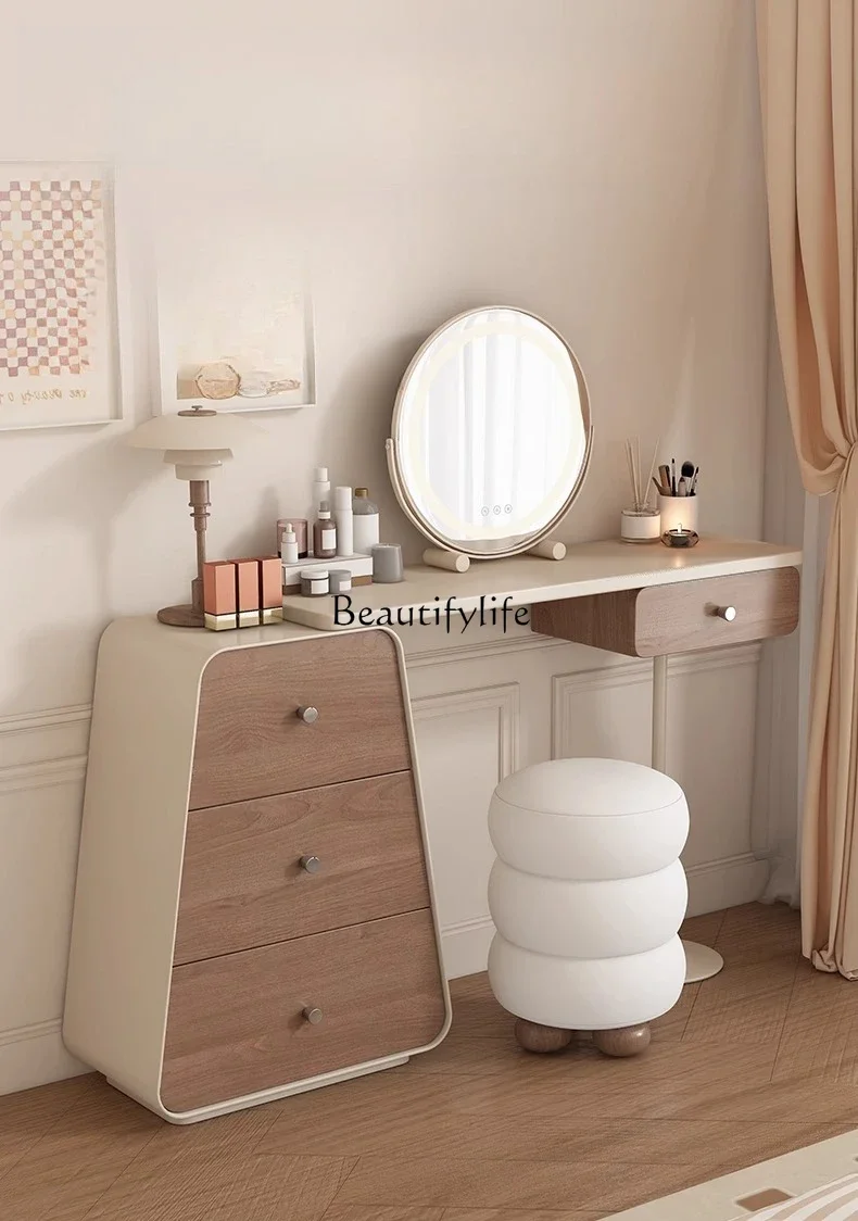 

ls 51Dressing Table and Chest of Drawers Combo with Makeup Mirror, Cream Style, Extendable Makeup Table, Storage Cabinet