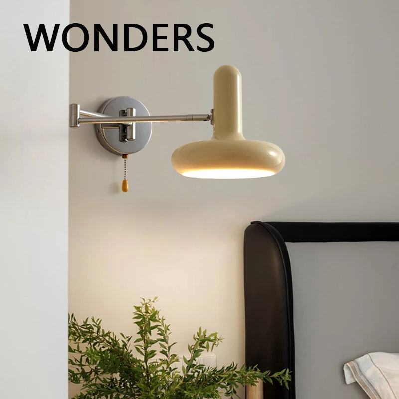 Soft Style Modern Swing Wall Lamps Iron Material Baking Paint Body E27 Rotatable Sconce Lights Bedroom Decor Pull Switch Lustres