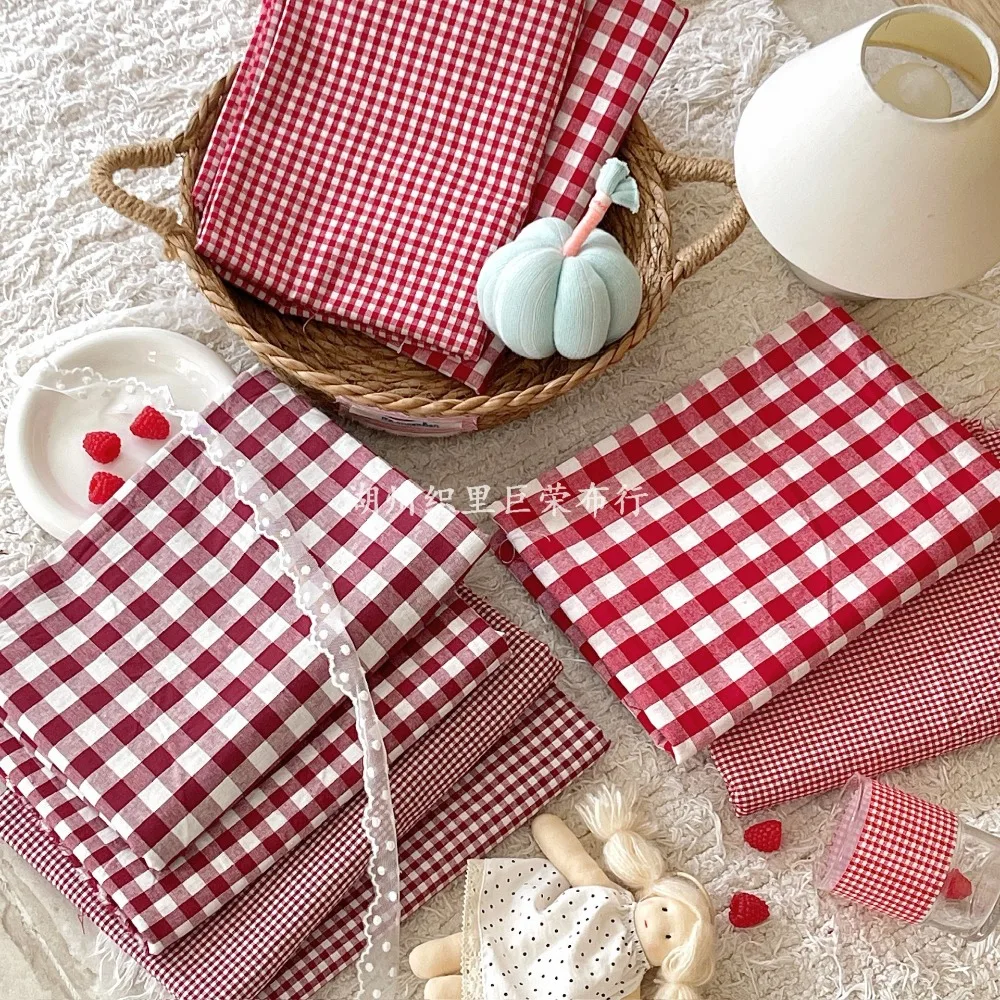 140x50cm Roter Gewaschener Baumwollstoff mit Schöner Karomusterung aus Reiner Baumwolle für Damenhandtaschen und Haaraccessoires Sewi – Detail 2