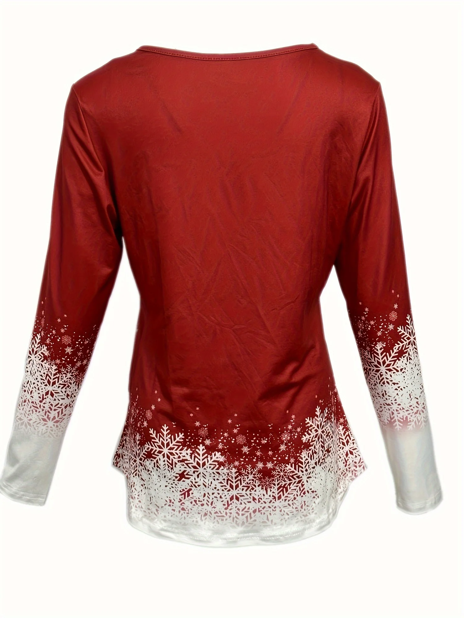 Lady Christmas V-neck Christmas Printed Long Sleeved T-shirt