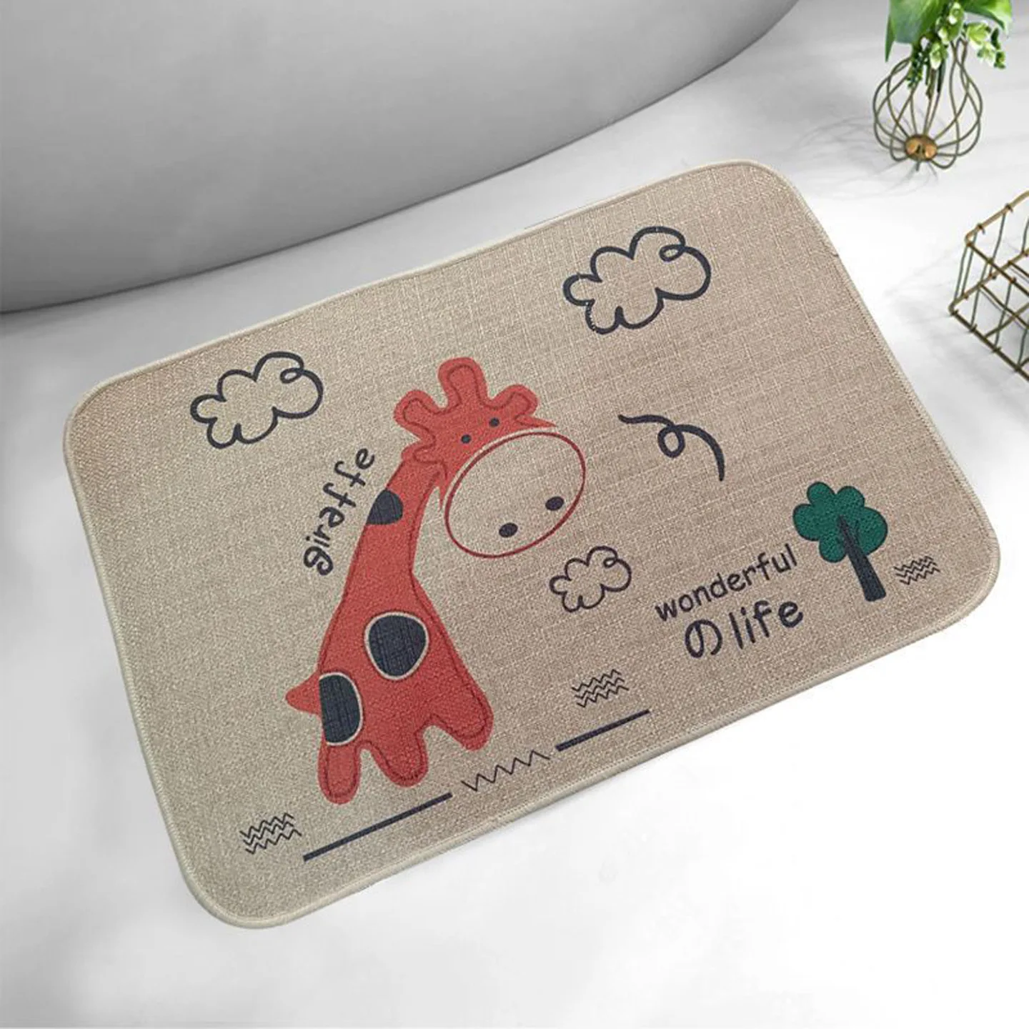 Cute Potted Cactus Doormat, Linen‑Style Non‑Slip Washable Waterproof Entryway Bathroom Floor Mat Home Decor