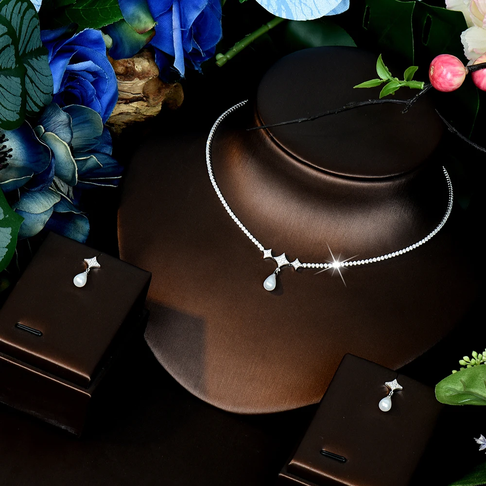 Popular Classic Everyday Simple Drop Pearl Necklace and Earrings Light Luxury Jewelry Set Women's Wedding Travel Ball Gift S1269