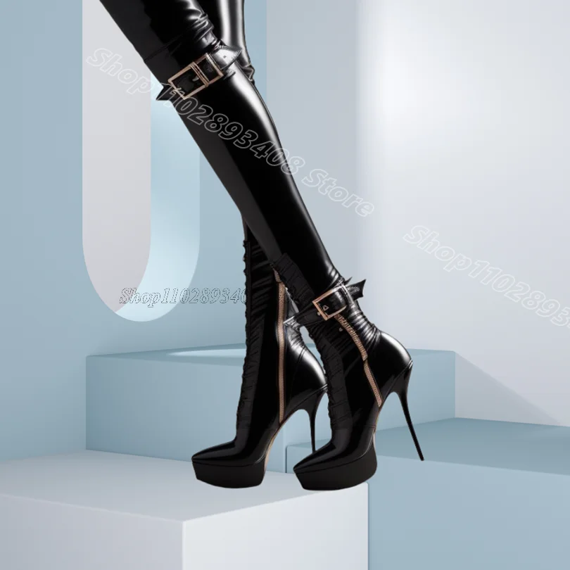 Bottes en cuir mat avec rivets noirs, fermeture éclair latérale, Style britannique, mode fête décontractée, au-dessus du genou, 2024 Zapatos Para Mujere