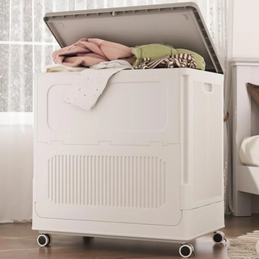 

Rolling Laundry Hamper with Lid 130L Large Capacity Collapsible Plastic Clothes Basket for Home Use Gray Smooth-Wheel Mobility