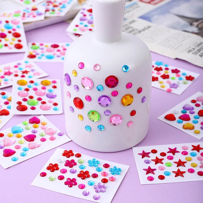 Hot Selling Colorful Acrylic Diamond Stickers Self Adhesive Mixed Heart Round Gems for Phone Case DIY Craft Supplies