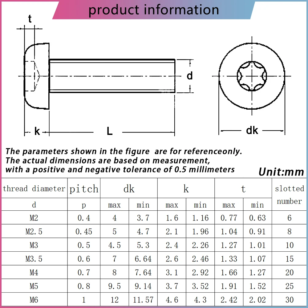 M2 M2.5 M3 M4 M5 M6 304 A2 Stainless Steel GB2672 Six-Lobe Torx Pan Head Screw Bolt Six Lobe Round Screws 5~50Pcs Length=4-35mm