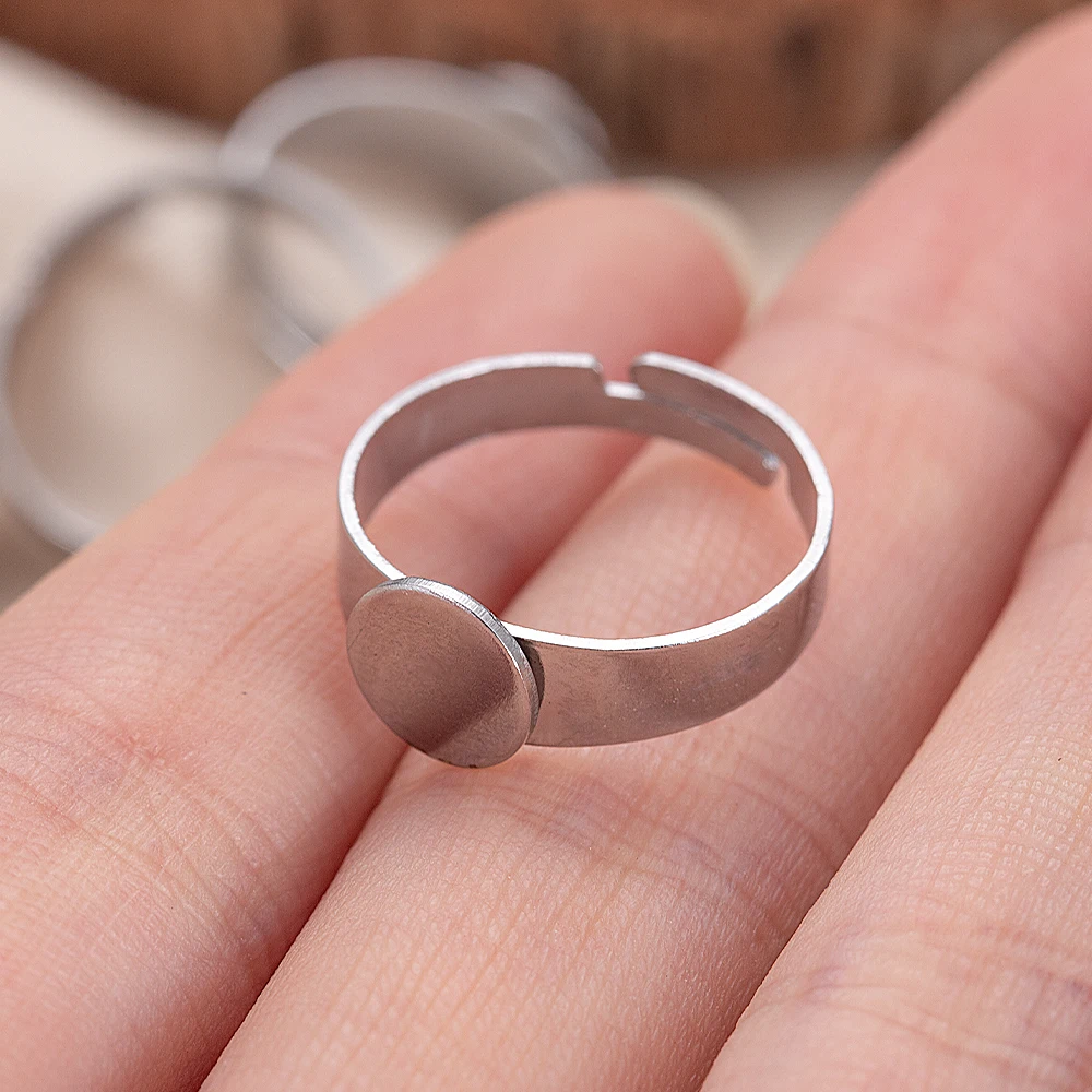 10 Stück 8mm 10mm 12mm 14mm Edelstahl Verstellbare Ringfassungen Rohlinge Cabochon-Basisschalen für DIY Schmuckherstellung Zubehör – Detail 3
