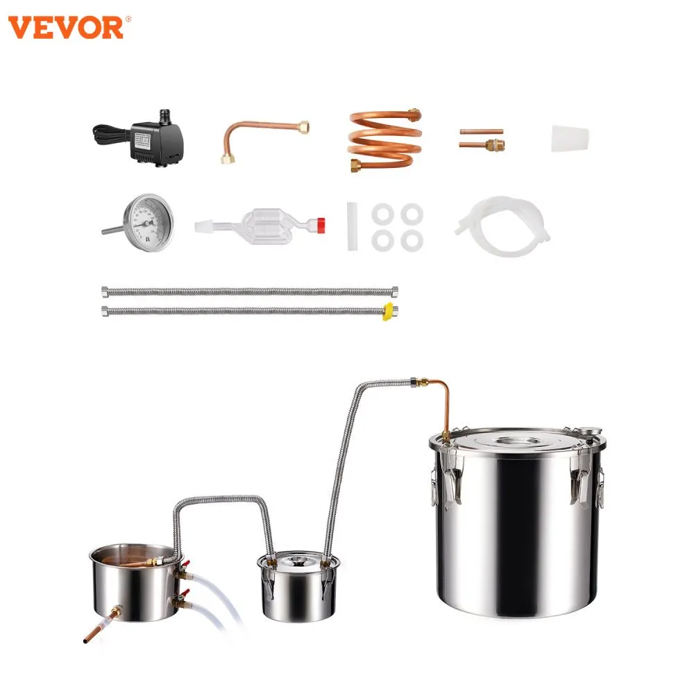VEVOR Alcohol Still Stainless Steel Water Alcohol Distiller with Copper Coil for Fast Cooling, Dual Condenser Distiller Kit