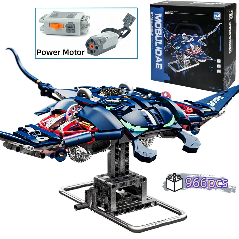 Manta mecánica creativa Ray, conjunto de animales marinos, Motor de potencia, bloques de construcción, modelo perfecto, regalo de cumpleaños para niños y niñas
