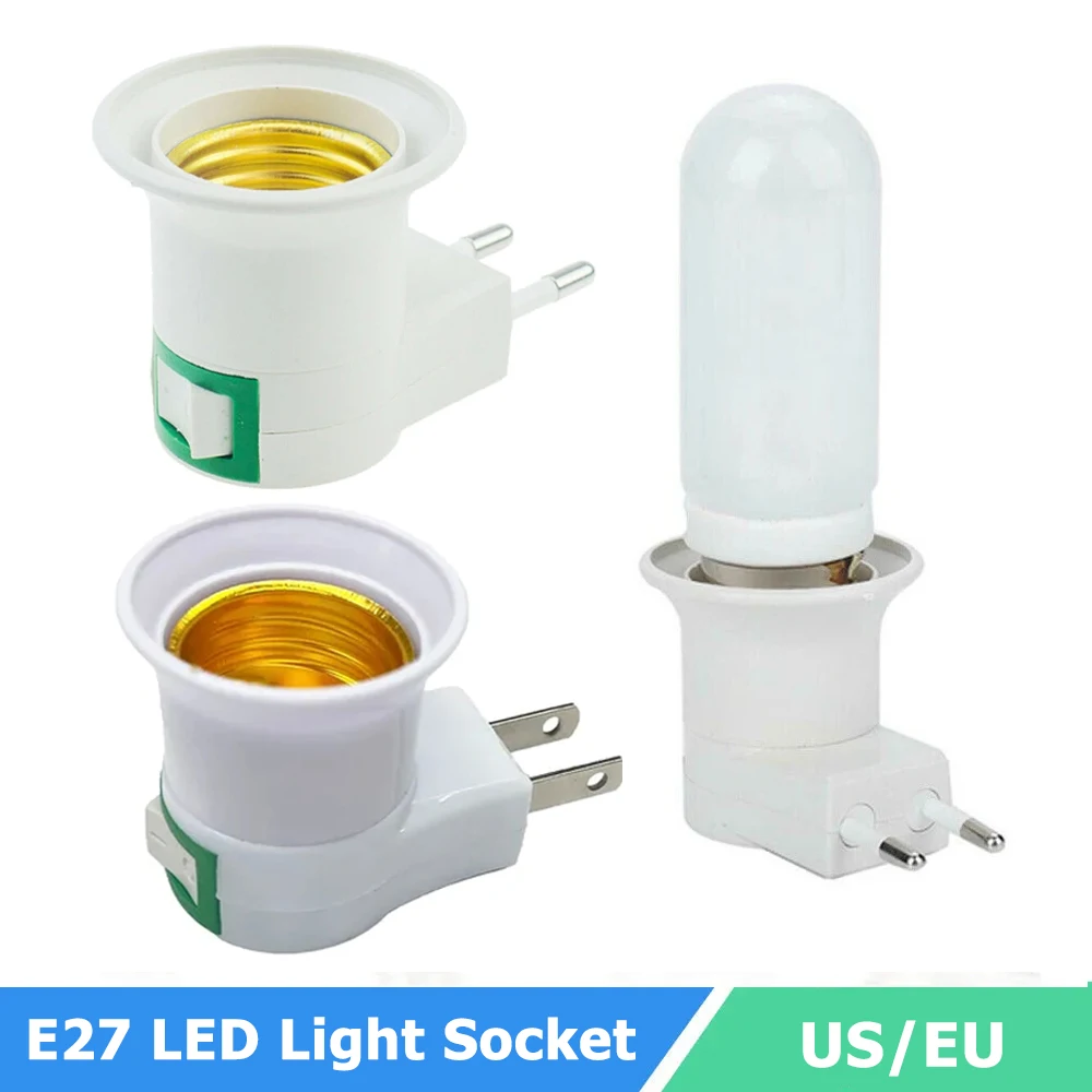 E27 LED Light Socket US/EU Plug & Play Screw Socket White Lamp Holder Base ON/OFF Switch Plug Light Bulb Adapter Household