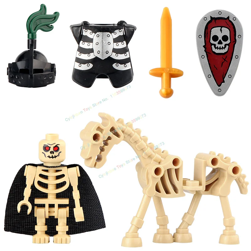 Cavaliere medievale scheletro cavaliere accessori scudo lancia armatura Building Block mattoni Mini Action Figure giocattolo per bambini AX9815